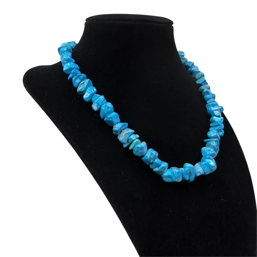 Natural Blue Stone Chip Bead Necklace Fashion Jewelry Choker Style 16